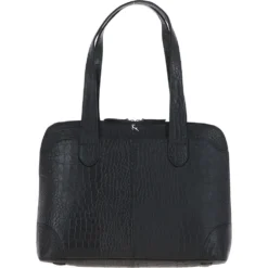 Croc Print Leather Workbag Black : ELA 1709