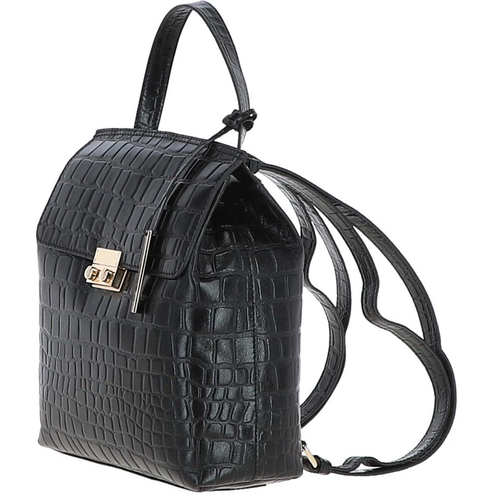 Crocodile Print Leather Backpack Black: C-51 - Image 3