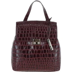 Crocodile Print Leather Backpack Bordeaux: C-51