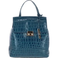 Crocodile Print Leather Backpack Teal: C-51
