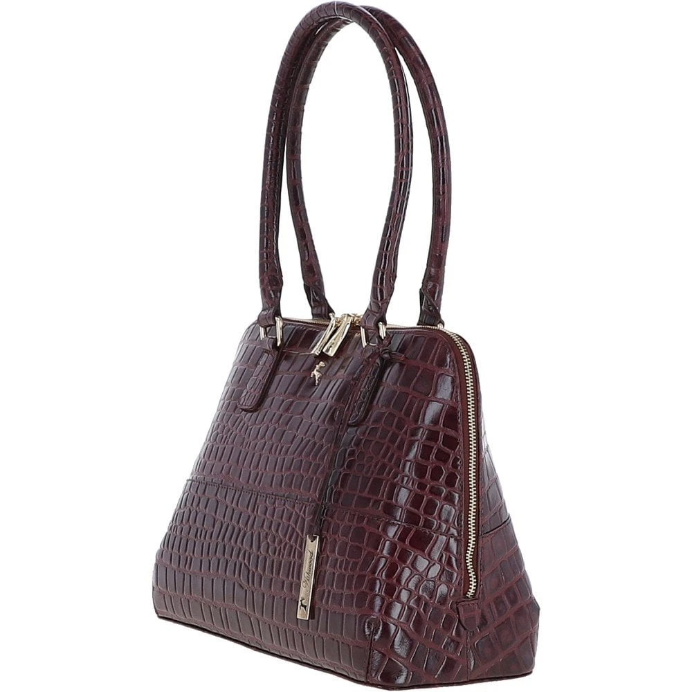Crocodile Print Zip Around Leather Tote Bag Bordeaux: C-53 - Image 3
