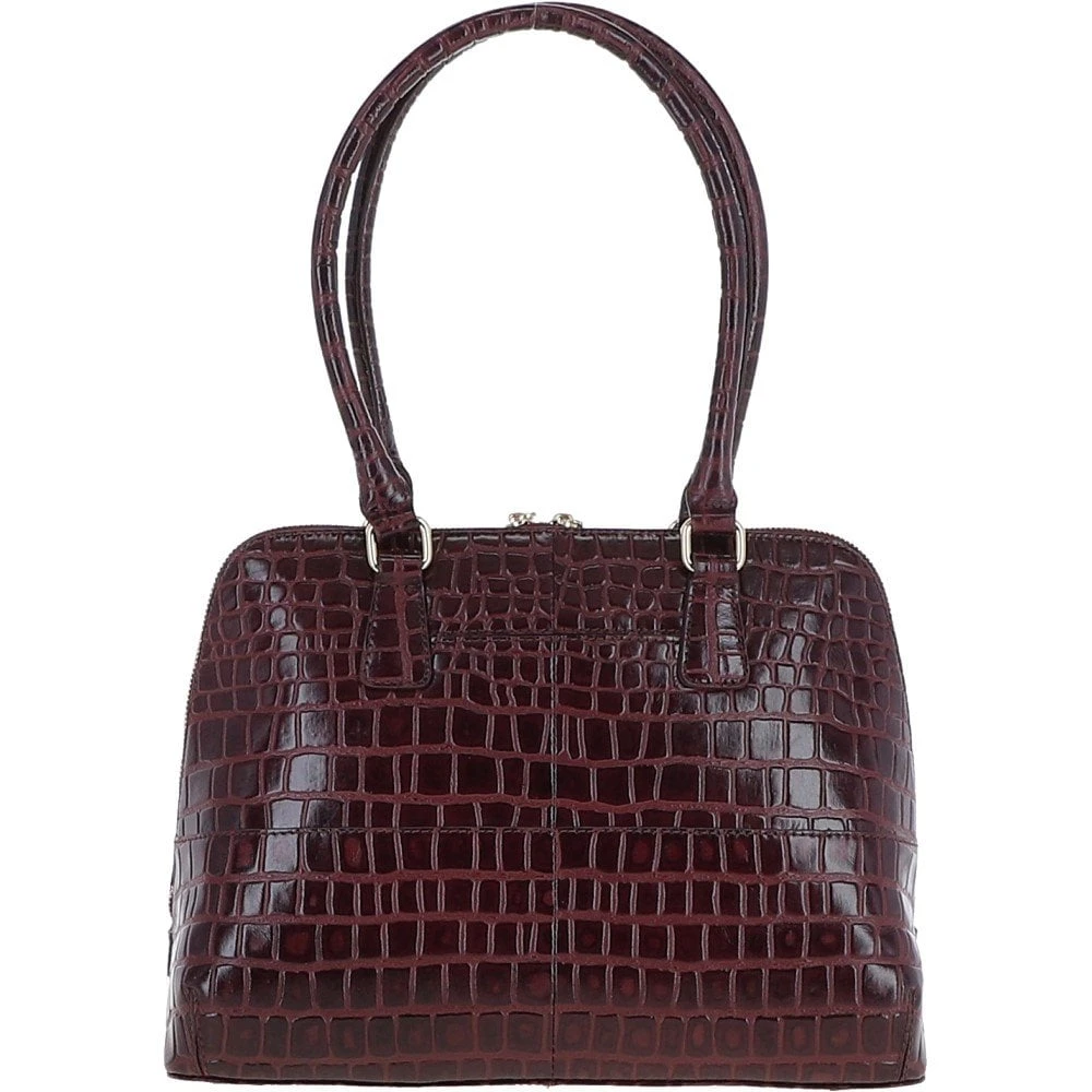 Crocodile Print Zip Around Leather Tote Bag Bordeaux: C-53 - Image 4