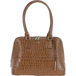 Crocodile Print Zip Around Leather Tote Bag Tan: C-53