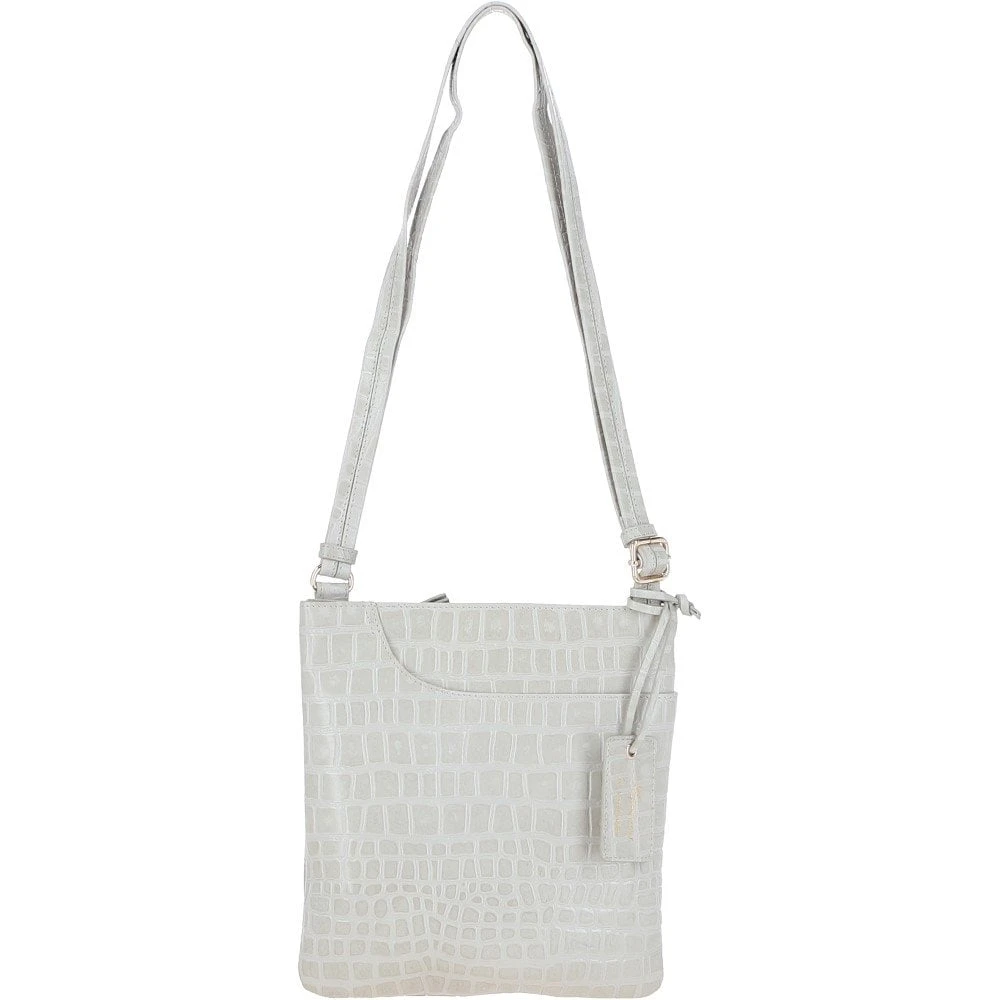 Curve Zip Top Leather Cross Body Bag Bone/Croc: CURVE
