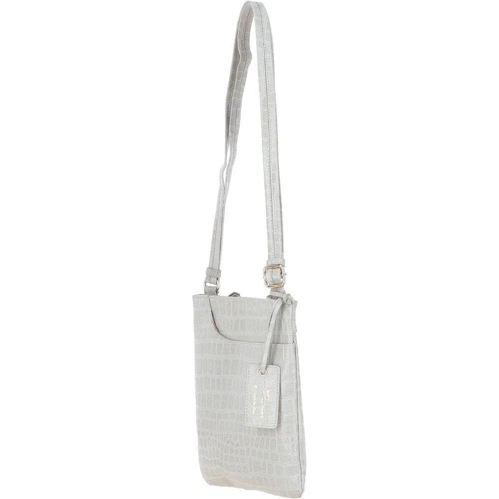 Curve Zip Top Leather Cross Body Bag Bone/Croc: CURVE - Image 2