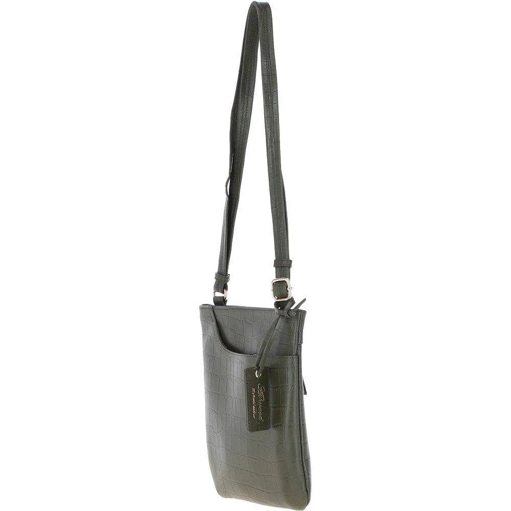 Curve Zip Top Leather Cross Body Bag Olive/Croc: CURVE - Image 2