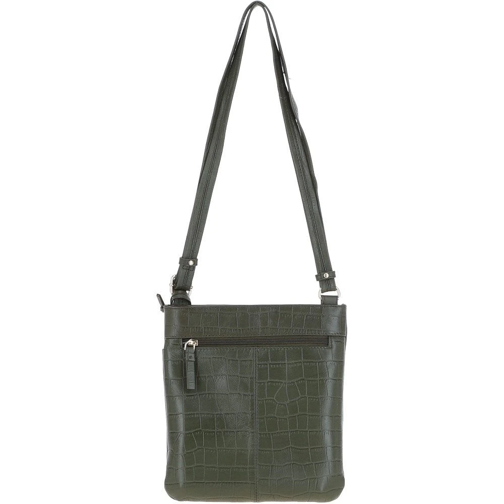 Curve Zip Top Leather Cross Body Bag Olive/Croc: CURVE - Image 3