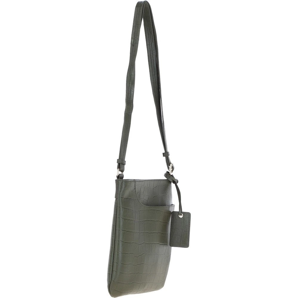 Curve Zip Top Leather Cross Body Bag Olive/Croc: CURVE - Image 4