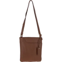 Curve Zip Top Leather Cross Body Bag Tan: 63028