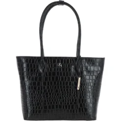 Leather Crocodile Print Shopper Bag Black: C-56