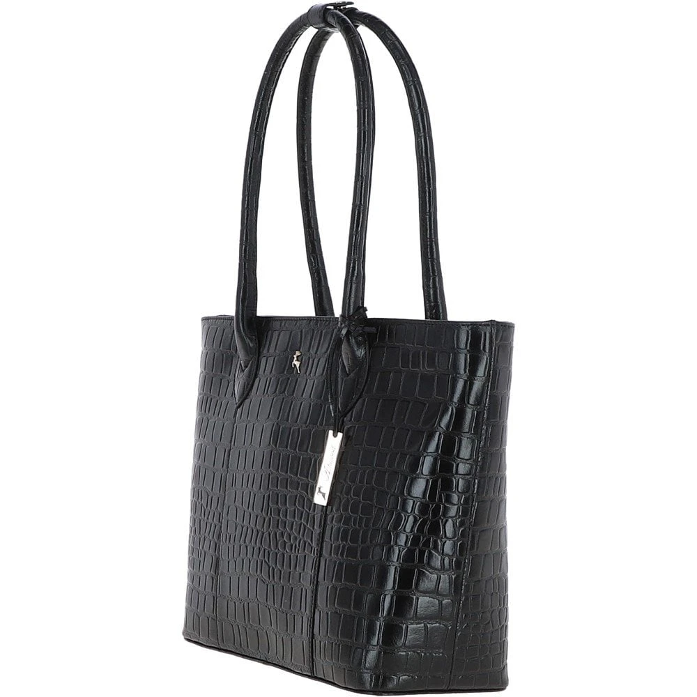 Leather Crocodile Print Shopper Bag Black: C-56 - Image 3