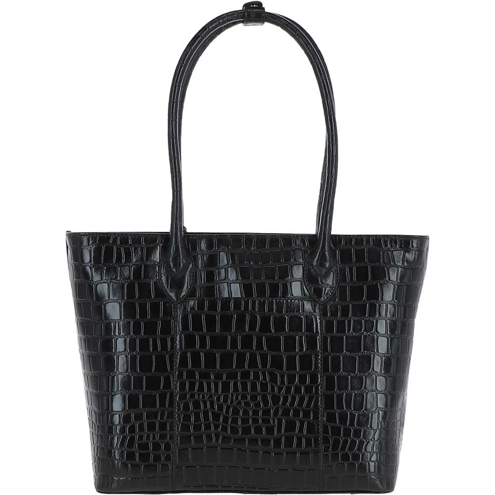 Leather Crocodile Print Shopper Bag Black: C-56 - Image 4