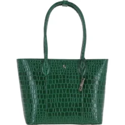 Leather Crocodile Print Shopper Bag Green: C-56