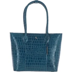 Leather Crocodile Print Shopper Bag Teal: C-56