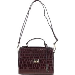Leather Crocodile Print Shoulder Bag Bordeaux: C-55