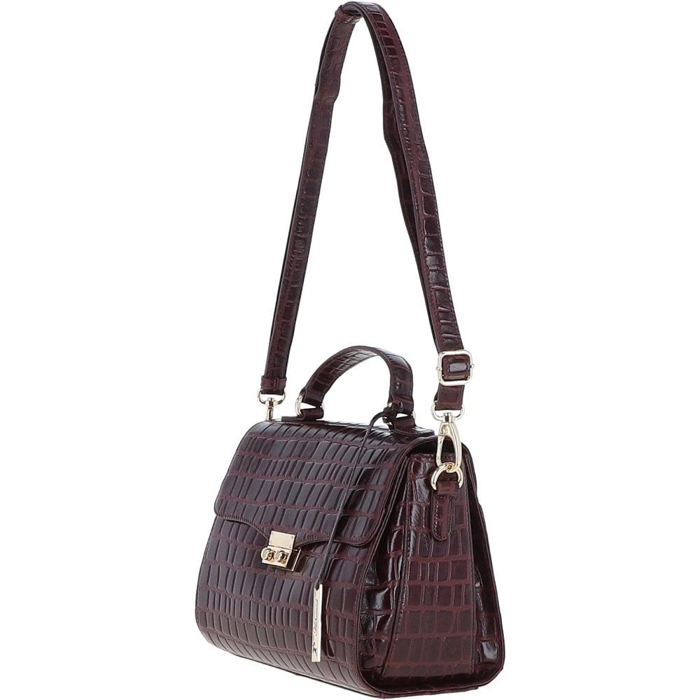 Leather Crocodile Print Shoulder Bag Bordeaux: C-55 - Image 3