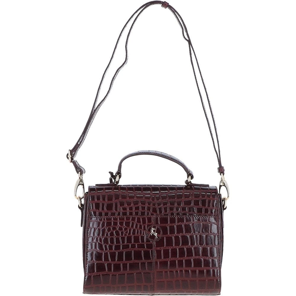 Leather Crocodile Print Shoulder Bag Bordeaux: C-55 - Image 4