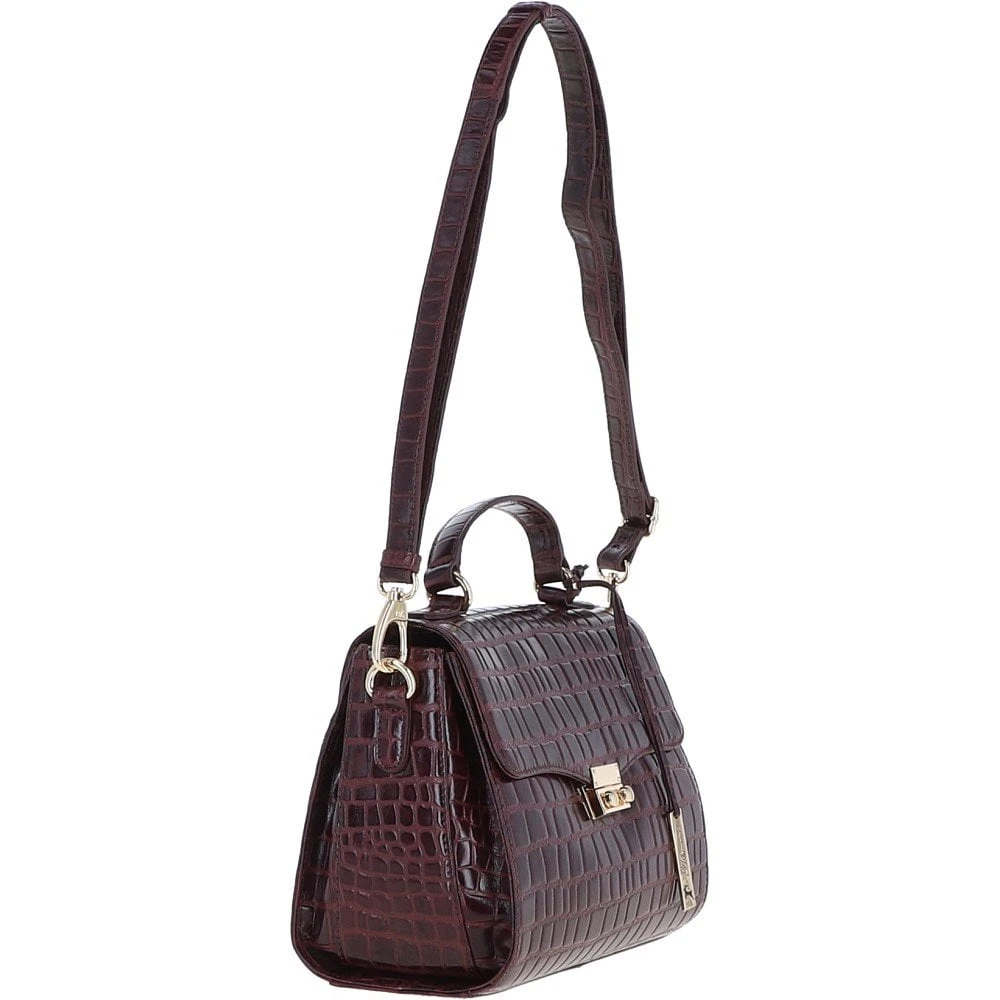 Leather Crocodile Print Shoulder Bag Bordeaux: C-55 - Image 5