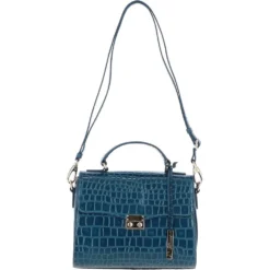 Leather Crocodile Print Shoulder Bag Teal: C-55