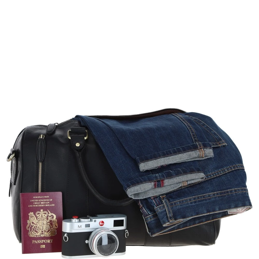 Leather Holdall – Black: T-76 - Image 6