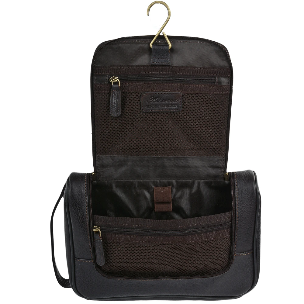 Mens Leather Hanging Wash Bag Brown : 89145 - Image 2