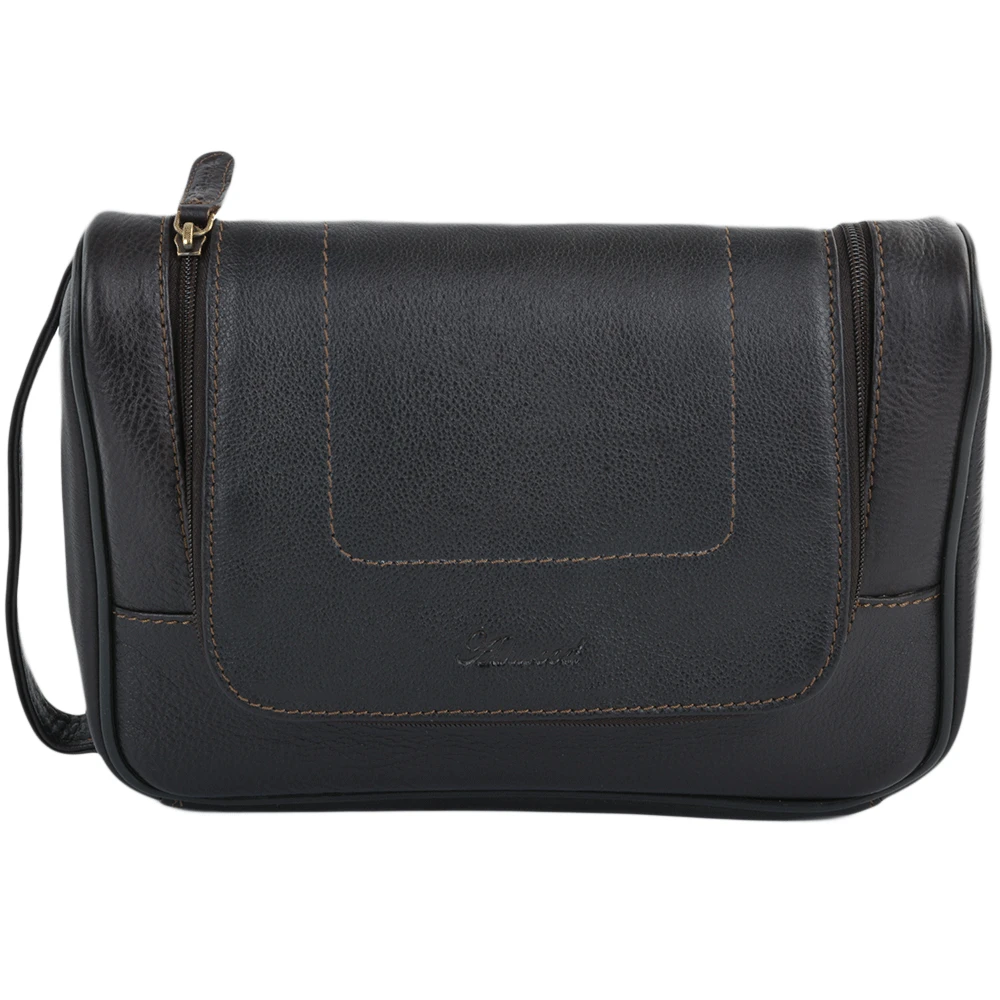 Mens Leather Hanging Wash Bag Brown : 89145 - Image 3