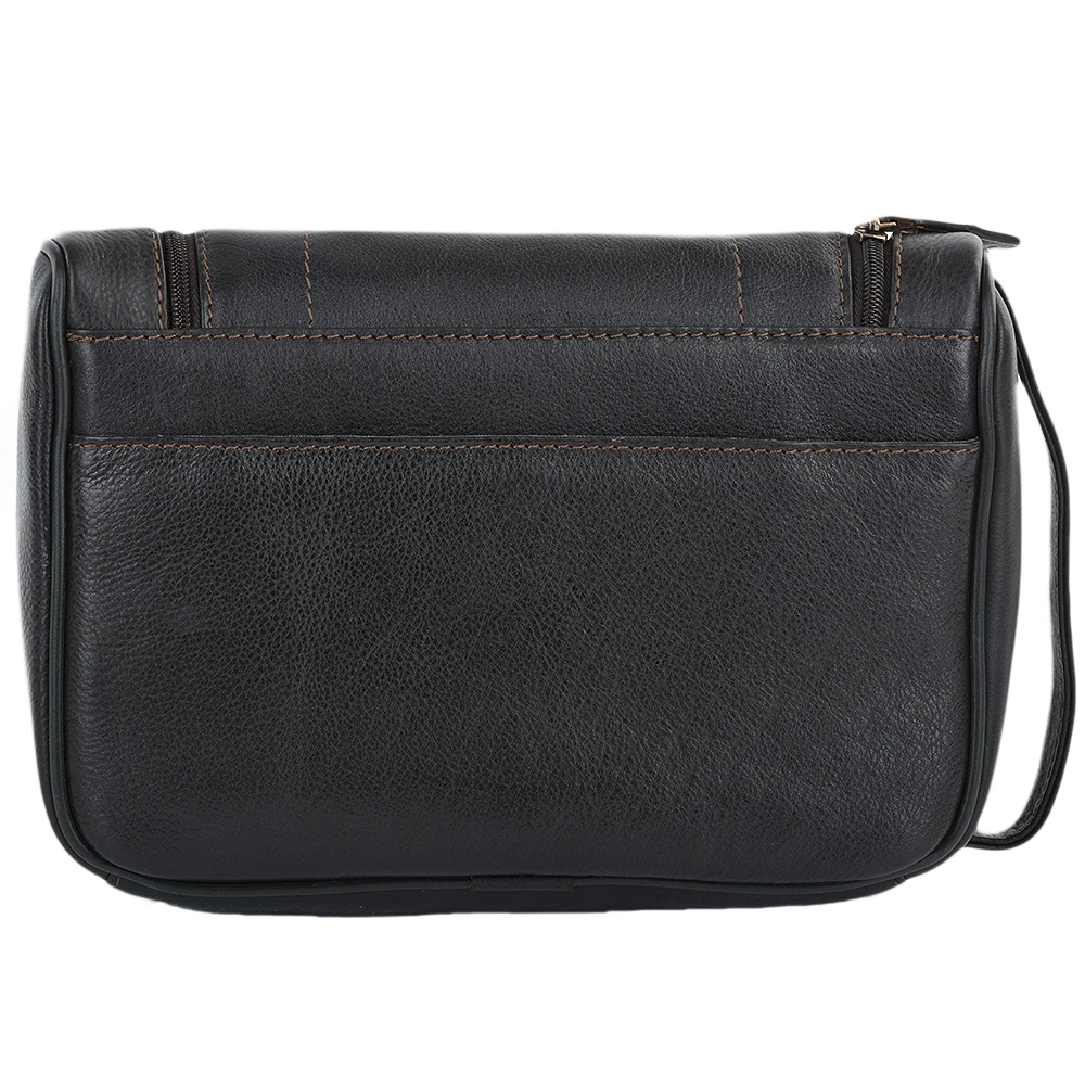 Mens Leather Hanging Wash Bag Brown : 89145 - Image 4