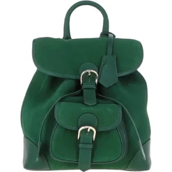 Suede And Leather Backpack Green: S-16