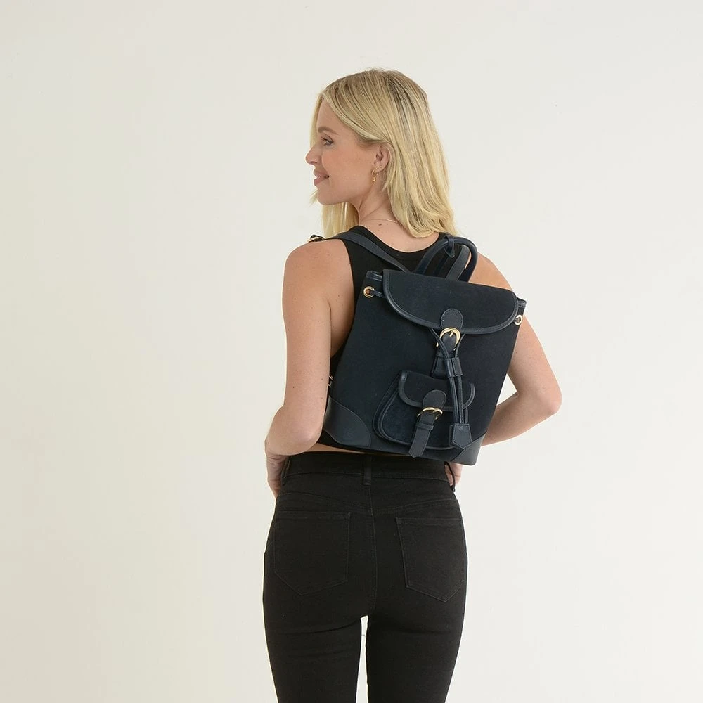 Suede And Leather Backpack Navy: S-16 - Image 2