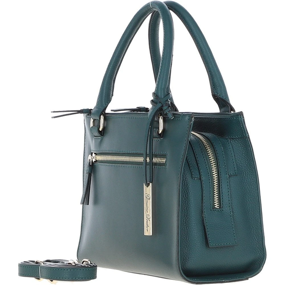 Three Section Leather Tote Shoulder Bag Green: Z-73 - Image 2