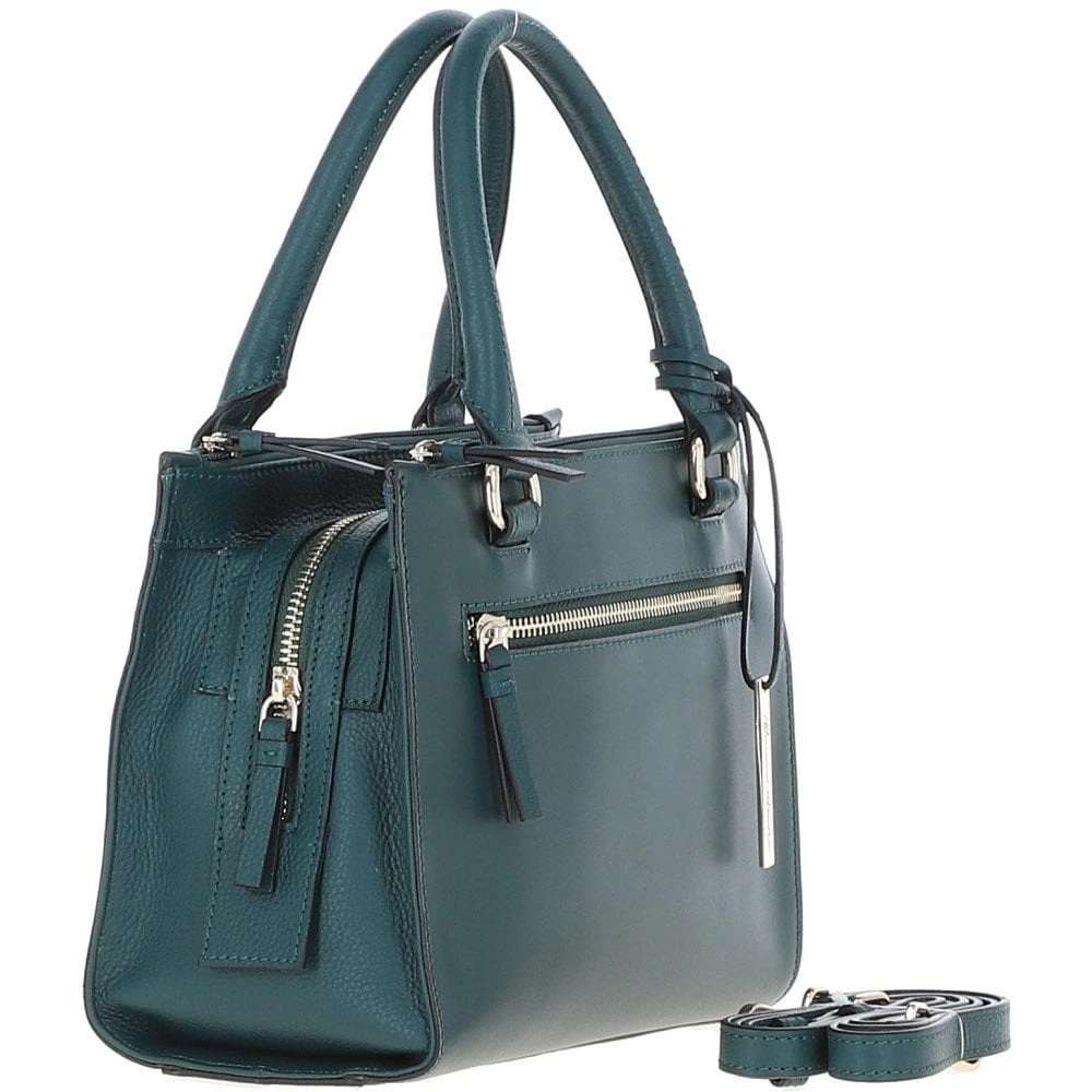 Three Section Leather Tote Shoulder Bag Green: Z-73 - Image 4
