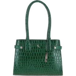 Two Section Leather Tote Bag Green: C-52