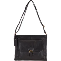 Womens Vintage Medium Leather Shoulder Bag Black: G23