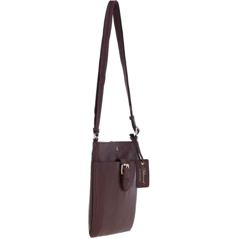 Zip Top Leather Cross Body Bag Bordeaux: SB Buckle - Image 5