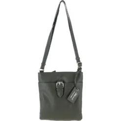 Zip Top Leather Cross Body Bag Green: SB Buckle
