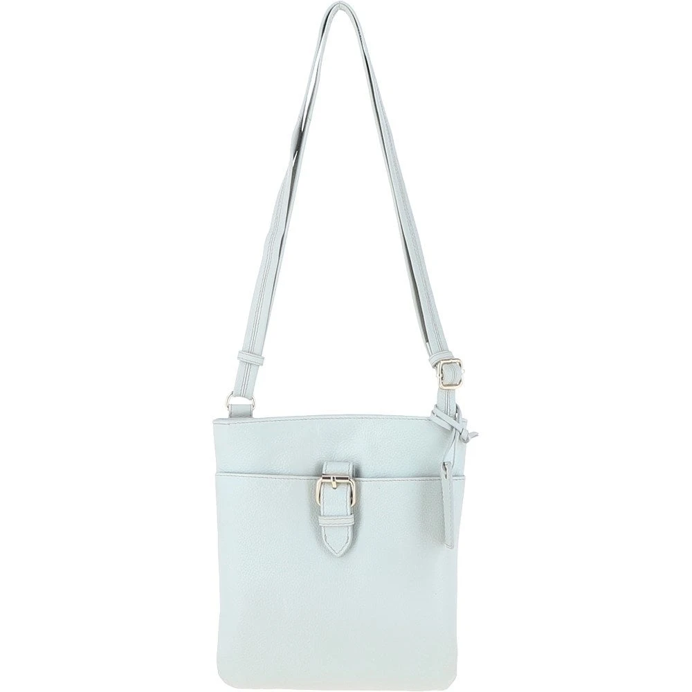 Zip Top Leather Cross Body Bag Ice Grey: SB Buckle