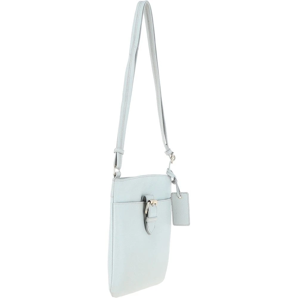 Zip Top Leather Cross Body Bag Ice Grey: SB Buckle - Image 5