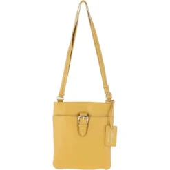 Zip Top Leather Cross Body Bag Yellow: SB Buckle