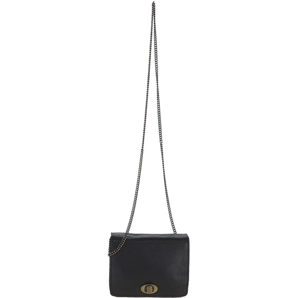 Dipped Leather Cross Body Bag With Chain Strap Black: R-11