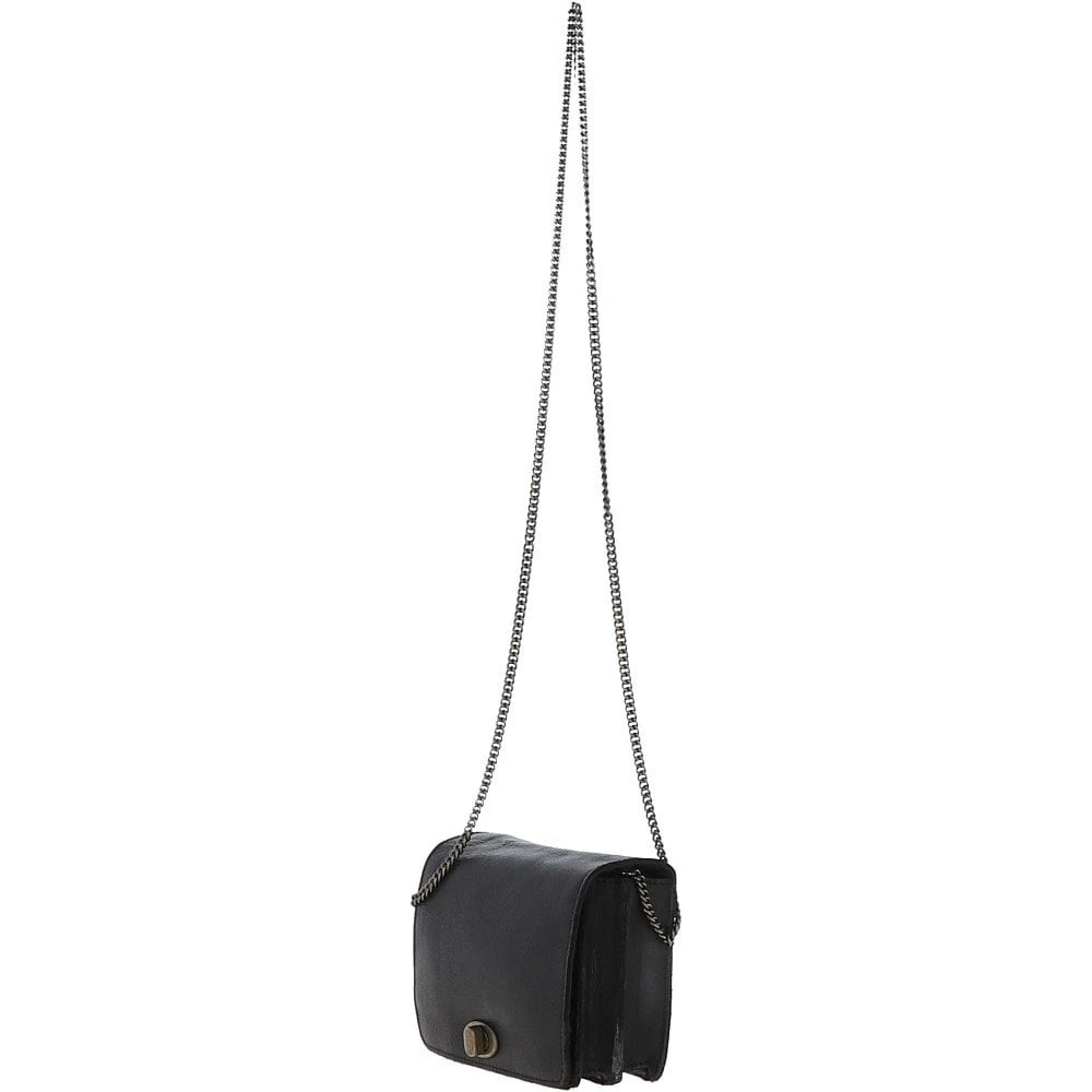 Dipped Leather Cross Body Bag With Chain Strap Black: R-11 - Image 2