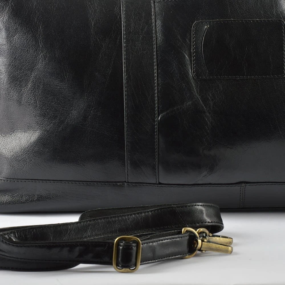 Extra Large Leather Travel Holdall Black/vt: 2081 - Image 5
