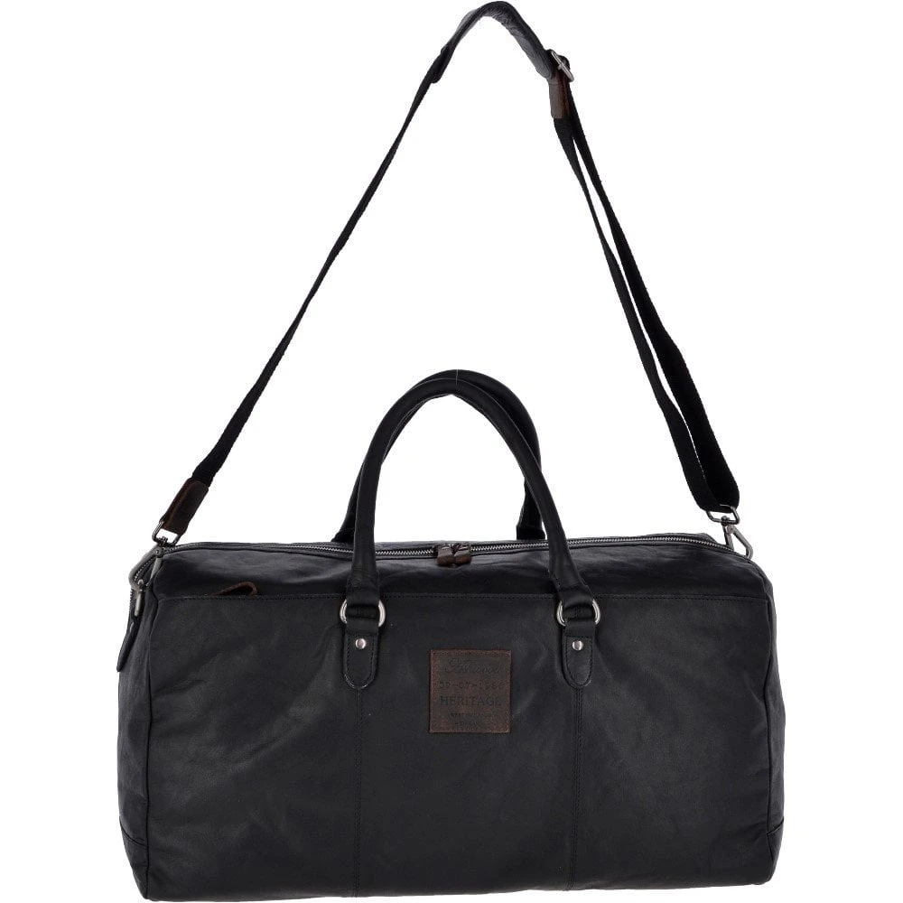 Large Leather Vintage Holdall Black/mud : F-87
