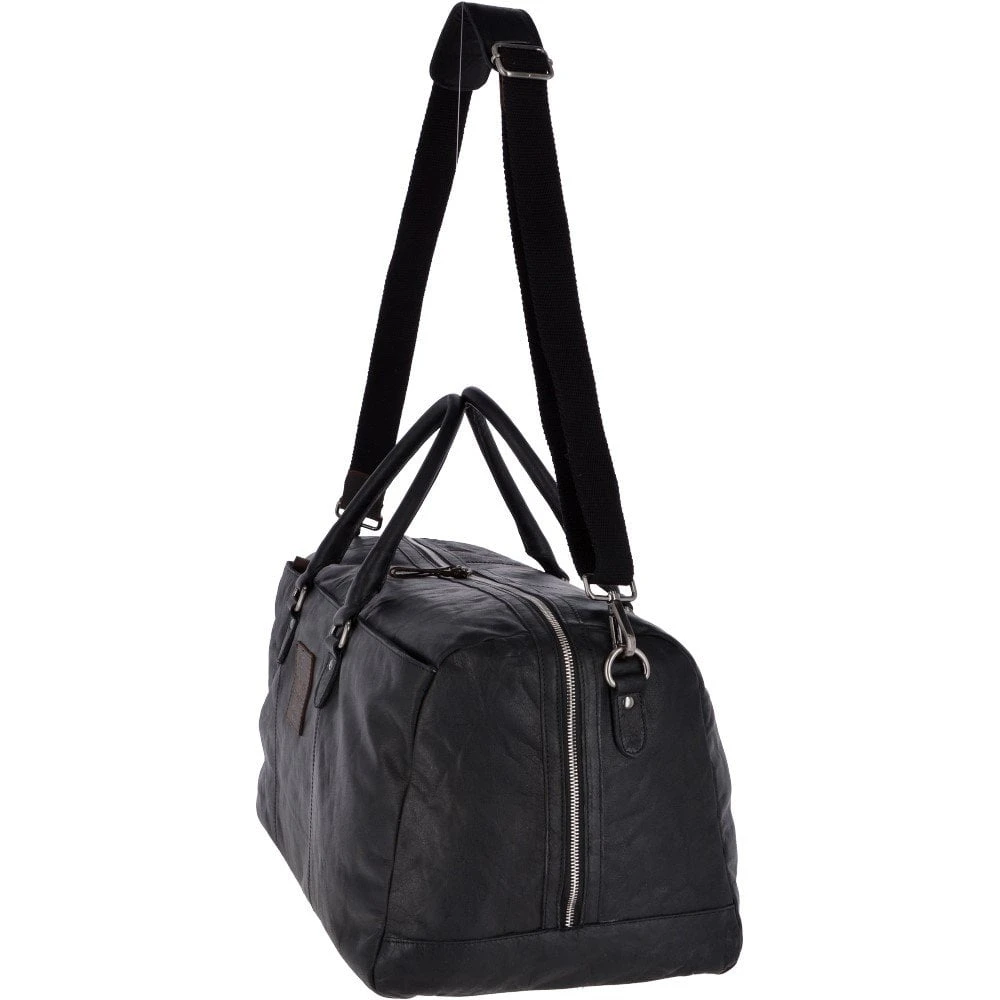 Large Leather Vintage Holdall Black/mud : F-87 - Image 2