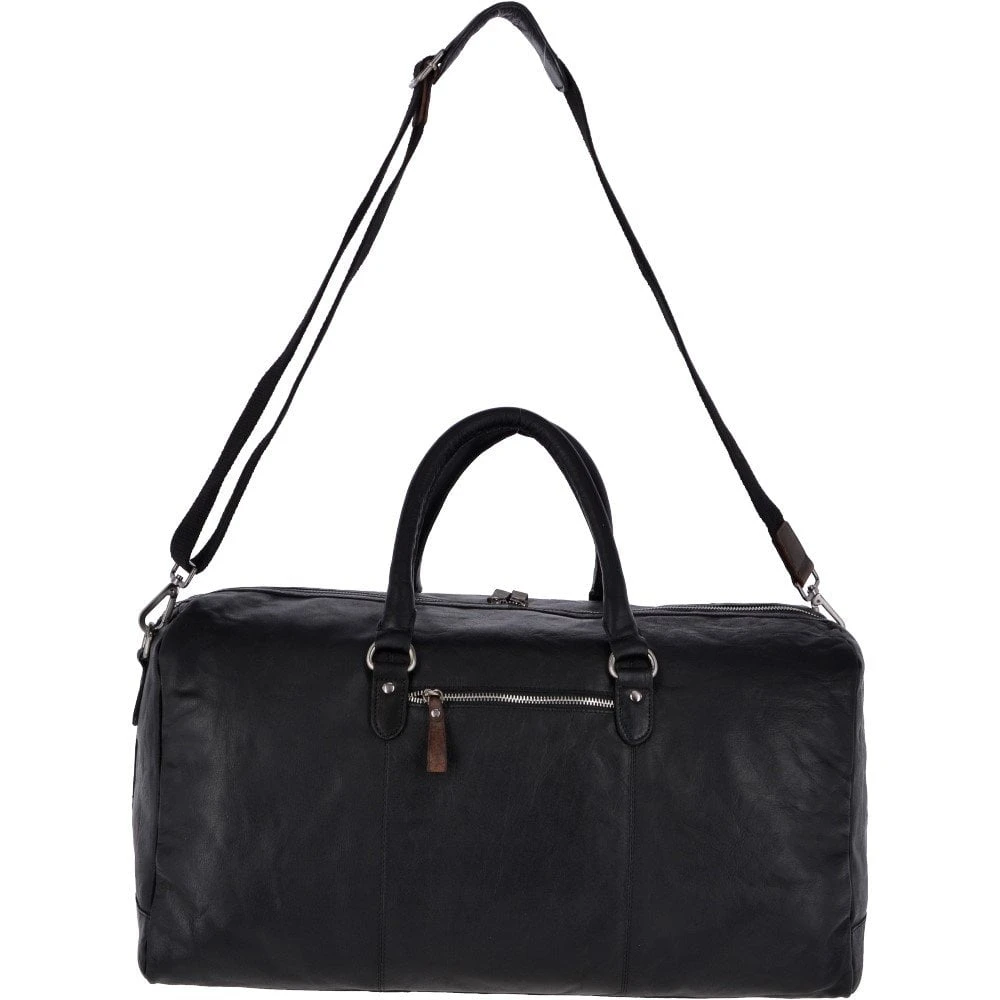 Large Leather Vintage Holdall Black/mud : F-87 - Image 3
