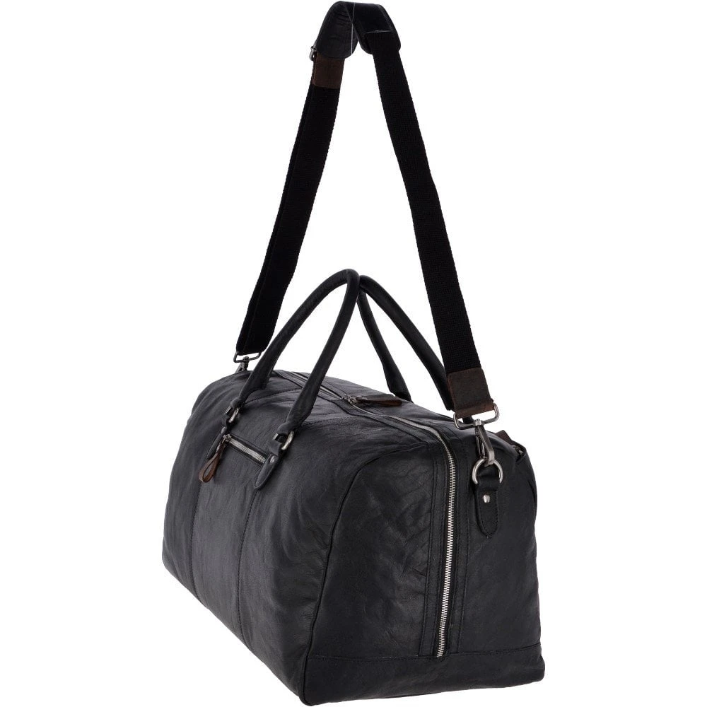 Large Leather Vintage Holdall Black/mud : F-87 - Image 4