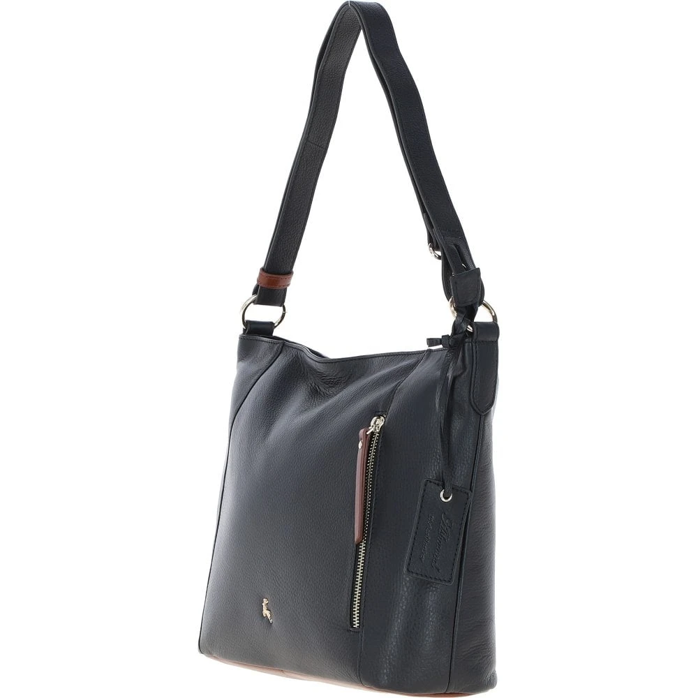 Large Real Leather Shoulder Bag Black/tan: 62835 - Image 2