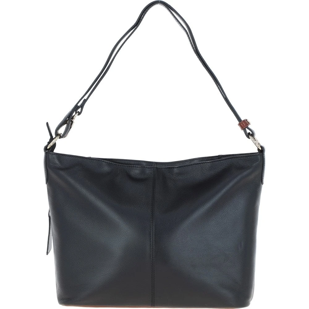 Large Real Leather Shoulder Bag Black/tan: 62835 - Image 3
