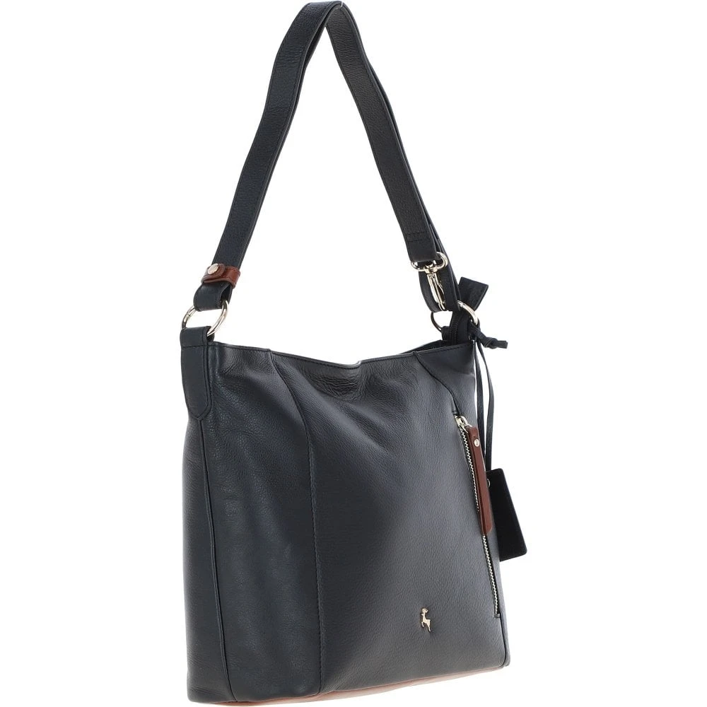Large Real Leather Shoulder Bag Black/tan: 62835 - Image 4