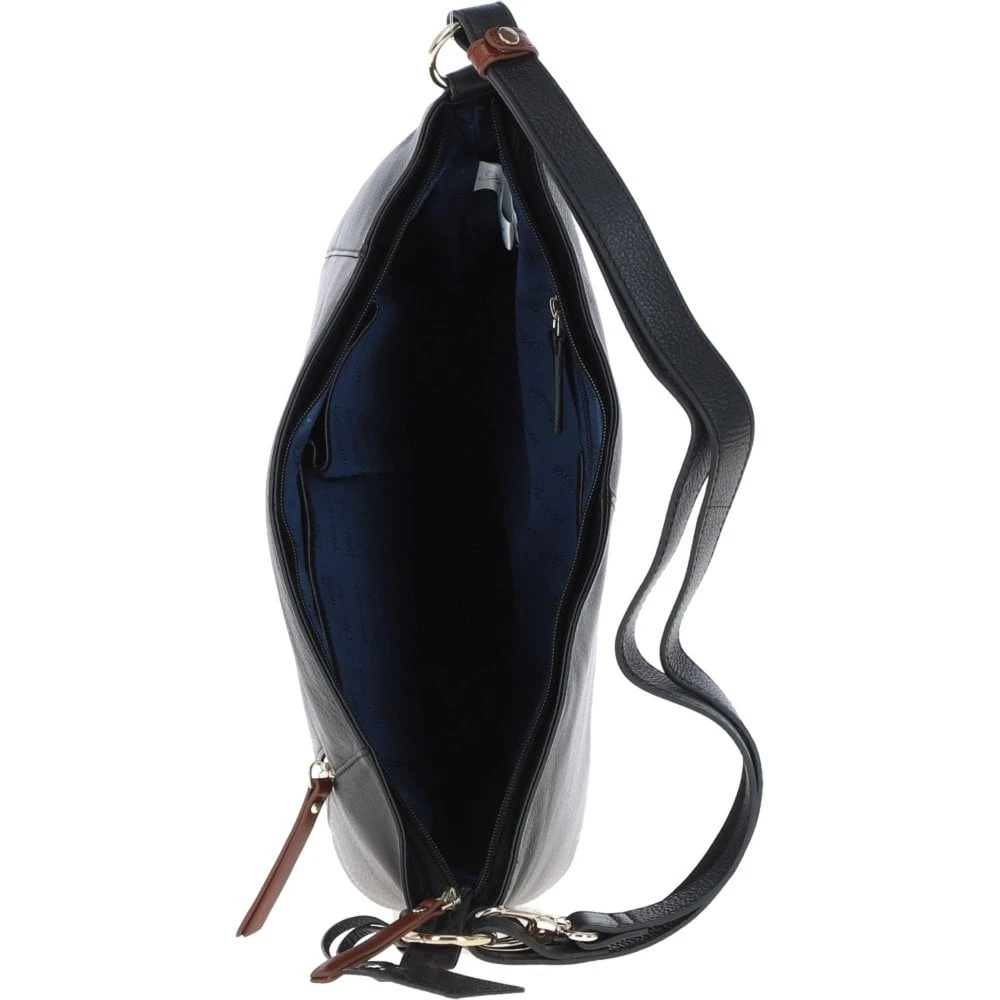 Large Real Leather Shoulder Bag Black/tan: 62835 - Image 5