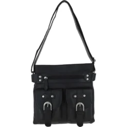 Medium Zip Top Leather Cross Body Bag Black: Jackie